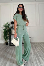 Load image into Gallery viewer, Round Neck Short Sleeve Top and Drawstring Pants Set
