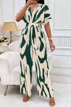 Load image into Gallery viewer, Printed V-Neck Short Sleeve Wide Leg Jumpsuit