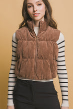 Load image into Gallery viewer, Love Tree Corduroy Zip Up Puffer Vest with Pockets