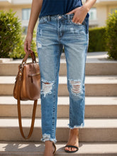 Load image into Gallery viewer, Distressed Raw Hem Jeans with Pockets