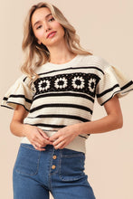 Load image into Gallery viewer, BiBi Granny Square Short Sleeve Striped Sweater