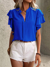 Load image into Gallery viewer, Ruffled Notched Short Sleeve Blouse