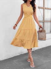 Load image into Gallery viewer, Striped Johnny Collar Sleeveless Midi Dress