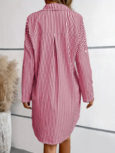 Load image into Gallery viewer, Striped Button Up Long Sleeve Mini Shirt Dress