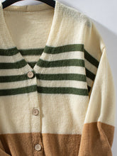 Load image into Gallery viewer, Color Block V-Neck Button Down Long Sleeve Cardigan