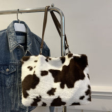 Load image into Gallery viewer, Cow Print Furry Tote Bag