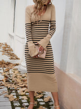Load image into Gallery viewer, Striped V-Neck Long Sleeve Sweater Dress