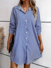Load image into Gallery viewer, Striped Button Up Long Sleeve Mini Shirt Dress