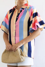 Load image into Gallery viewer, Color Block Button Up Balloon Sleeve Shirt