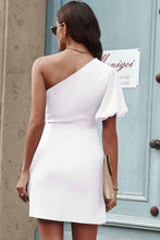 Load image into Gallery viewer, Tied One-Shoulder Puff Sleeve Dress