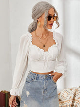 Load image into Gallery viewer, Mesh Sweetheart Neck Flounce Sleeve Top