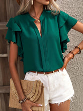 Load image into Gallery viewer, Ruffled Notched Short Sleeve Blouse