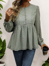 Load image into Gallery viewer, Perfee Peplum Round Neck Long Sleeve Blouse