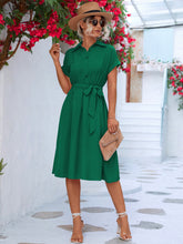 Load image into Gallery viewer, Cuffed Short Sleeve Belted Shirt Dress