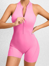 Load image into Gallery viewer, Cutout Ruched Half Zip Active Romper