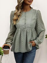 Load image into Gallery viewer, Perfee Peplum Round Neck Long Sleeve Blouse