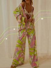 Load image into Gallery viewer, Printed Collared Neck Long Sleeve Top and Pants Lounge Set