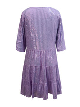 Load image into Gallery viewer, Full Size Sequin Round Neck Half Sleeve Mini Dress