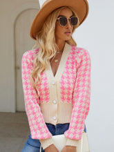 Load image into Gallery viewer, Houndstooth Button Up Long Sleeve Cardigan