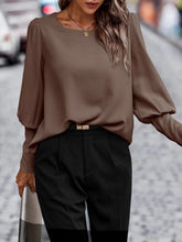 Load image into Gallery viewer, Decorative Button Round Neck Long Sleeve Blouse