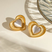Load image into Gallery viewer, Stainless Steel Cat's Eye Stone Heart Earrings