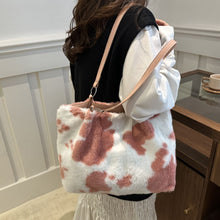 Load image into Gallery viewer, Cow Print Furry Tote Bag