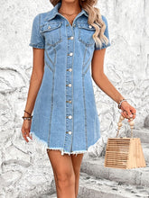 Load image into Gallery viewer, Raw Hem Button Up Short Sleeve Denim Dress