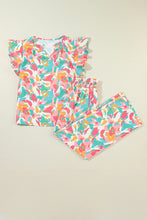 Load image into Gallery viewer, Printed Notched Cap Sleeve Top and Pants Set