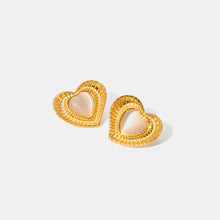 Load image into Gallery viewer, Stainless Steel Cat's Eye Stone Heart Earrings