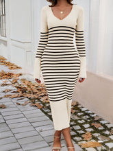 Load image into Gallery viewer, Striped V-Neck Long Sleeve Sweater Dress