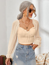 Load image into Gallery viewer, Mesh Sweetheart Neck Flounce Sleeve Top