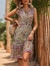 Load image into Gallery viewer, Printed Tie Neck Sleeveless Dress