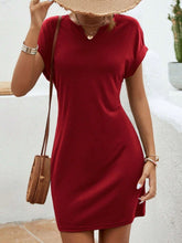 Load image into Gallery viewer, Notched Short Sleeve Mini Tee Dress