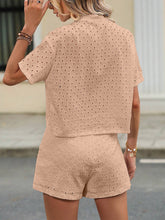 Load image into Gallery viewer, Eyelet Notched Short Sleeve Top and Shorts Set
