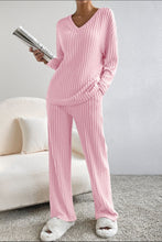 Load image into Gallery viewer, Ribbed V-Neck Top and Pants Lounge Set