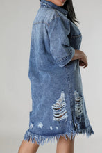Load image into Gallery viewer, Distressed Raw Hem Button Up Denim Dress