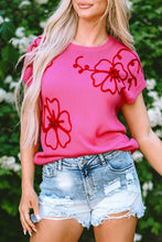 Load image into Gallery viewer, Crochet Flower Round Neck Cap Sleeve Sweater