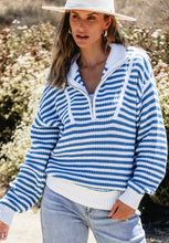 Load image into Gallery viewer, Striped Half Zip Mock Neck Long Sleeve Sweater