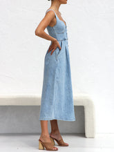 Load image into Gallery viewer, Sweetheart Neck Wide Strap Denim Dress