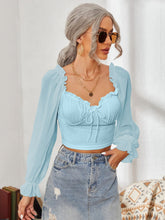 Load image into Gallery viewer, Mesh Sweetheart Neck Flounce Sleeve Top