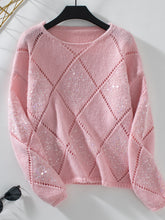Load image into Gallery viewer, Openwork Round Neck Long Sleeve Knit Top