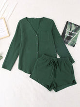 Load image into Gallery viewer, Notched Long Sleeve Top and Shorts Set