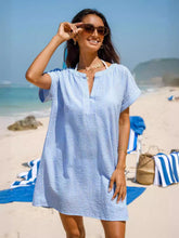 Load image into Gallery viewer, Striped Notched Short Sleeve Mini Dress