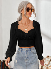 Load image into Gallery viewer, Mesh Sweetheart Neck Flounce Sleeve Top