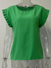 Load image into Gallery viewer, Ruffled Round Neck Cap Sleeve Blouse