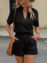 Load image into Gallery viewer, Eyelet Notched Short Sleeve Top and Shorts Set