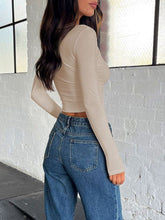 Load image into Gallery viewer, Buttoned V-Neck Long Sleeve T-Shirt