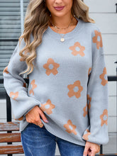 Load image into Gallery viewer, Angel Wings Flower Round Neck Dropped Shoulder Sweater