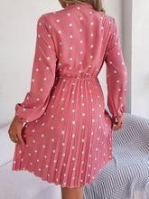 Load image into Gallery viewer, Polka Dot Tie Neck Pleated Dress