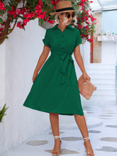 Load image into Gallery viewer, Buttoned Tie Waist Short Sleeve Dress